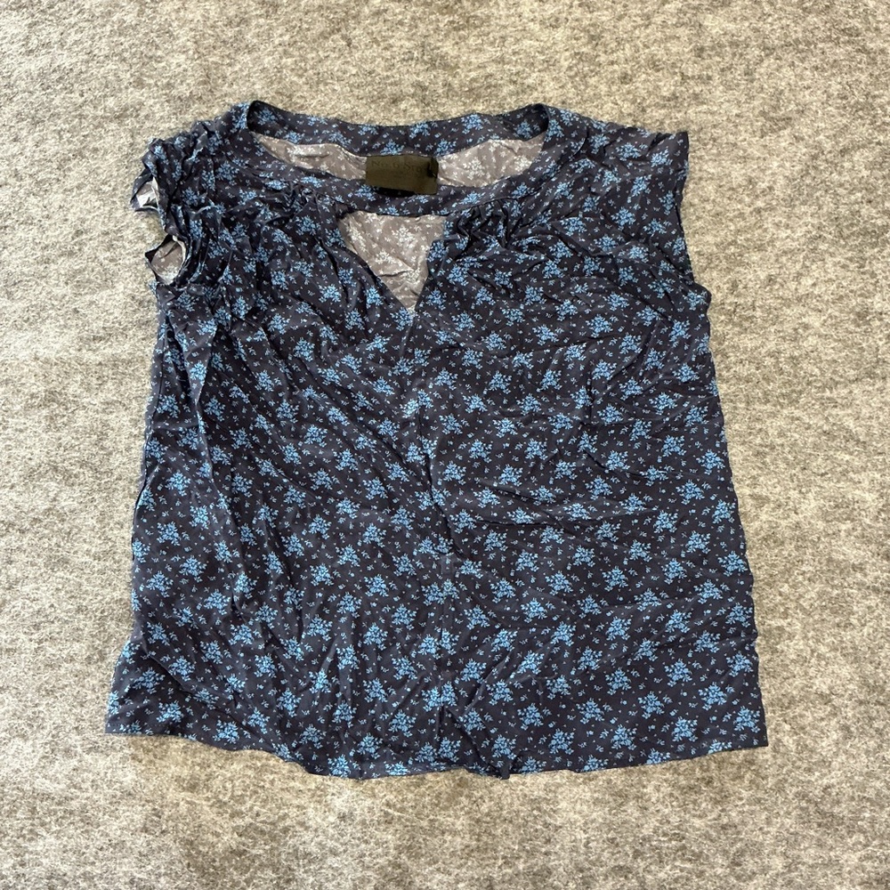 No. 6 Store Blue Ditsy Floral Silk Hand Sewn Blouse BBB
